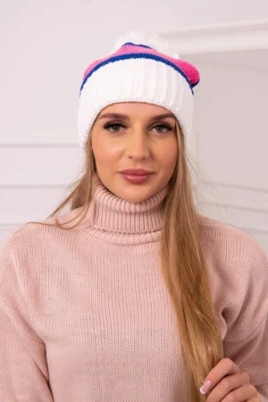 Kinga moteriška kepuraitė K297 balta+šviesiai rausva+šviesiai rožinė