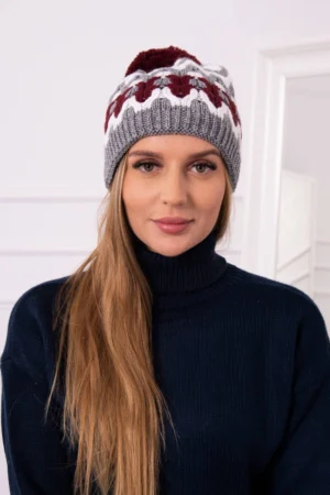 Moteriška kepurė Laila K283 tamsiai pilka+balta+bordeaux