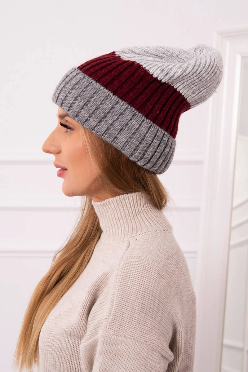 "Bojana" vilnonė kepurė K265 tamsiai pilka+ bordo+šviesiai pilka - Image 2