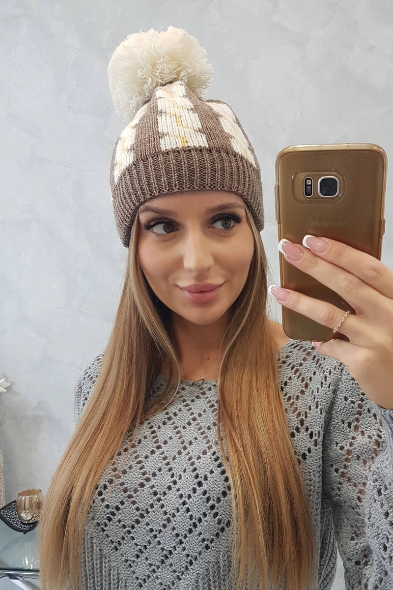 Moteriška kepurė su snapeliu Rozalia K323 ecru+mocca - Image 3