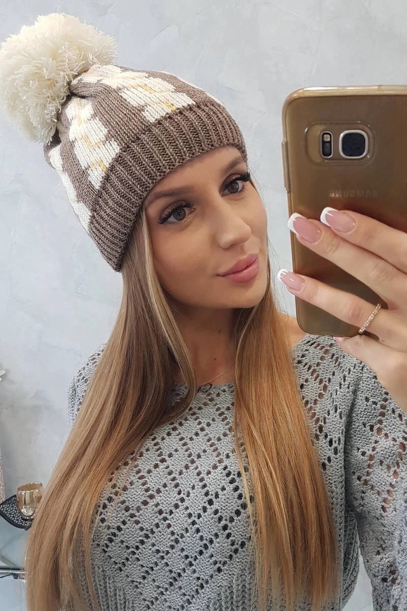 Moteriška kepurė su snapeliu Rozalia K323 ecru+mocca - Image 4
