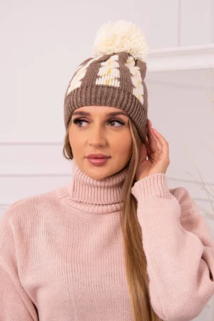 Moteriška kepurė su snapeliu Rozalia K323 ecru+mocca