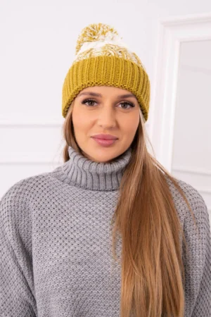 Moteriška kepurė su pomponu Abigail K326 kiwi+ecru