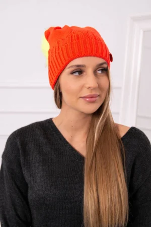 Moteriška kepurė su pomponu Judyta K347 oranžinė