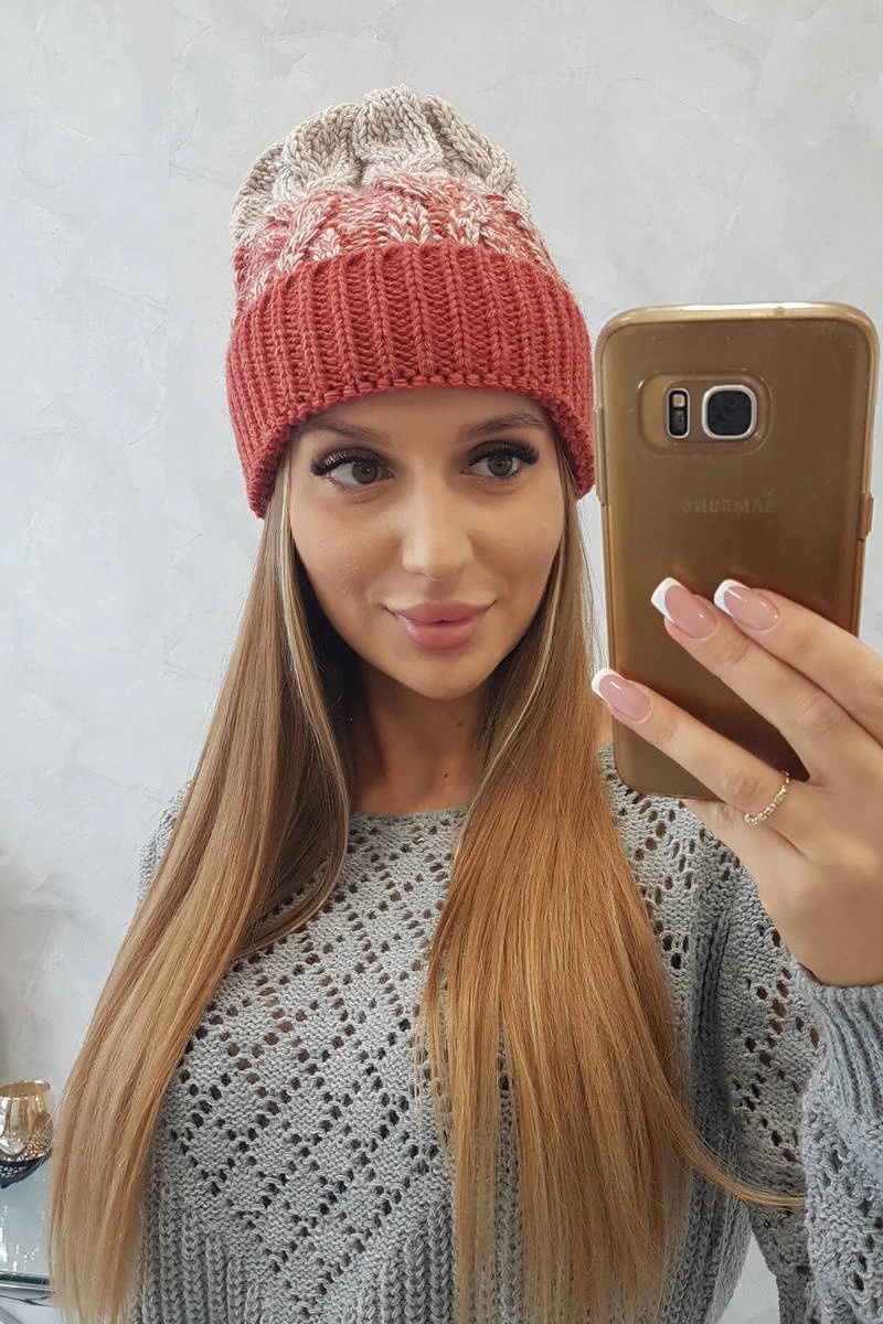 Moteriška kepurė Samara K346 red+beige - Image 3