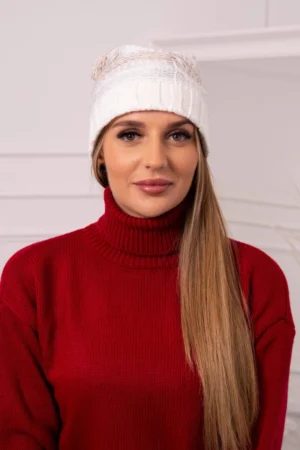 Monika vilnonė kepurė K256 dark beige+ecru