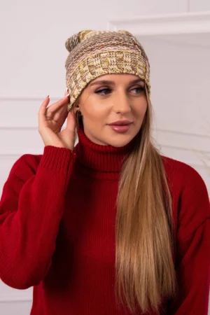 Monika vilnonė kepurė K256 brown+yellow