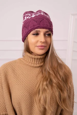 Moteriška kepurė Kira K374 tamsiai violetinė+balta