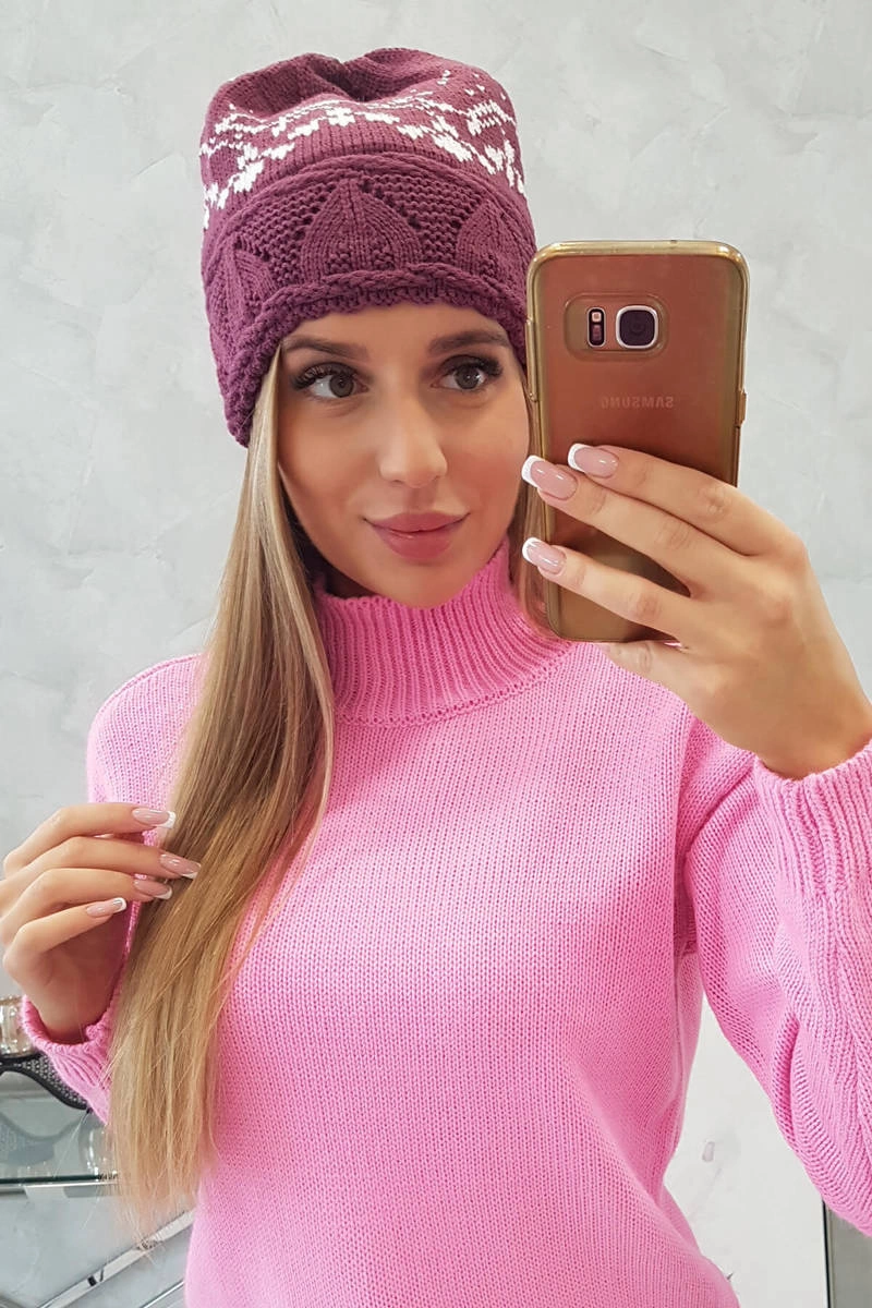 Moteriška kepurė Kira K374 tamsiai violetinė+balta - Image 3
