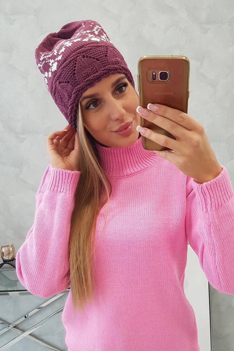 Moteriška kepurė Kira K374 tamsiai violetinė+balta - Image 4