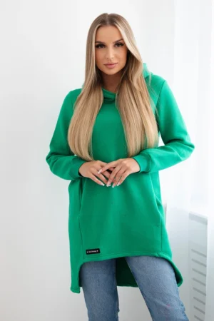 Apšiltintas džemperis su ilgesne nugara šviesiai žalias