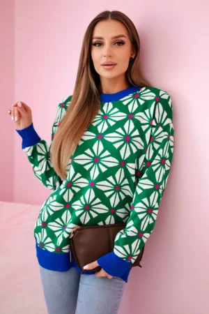 Megztinis su geometriniu motyvu žalias