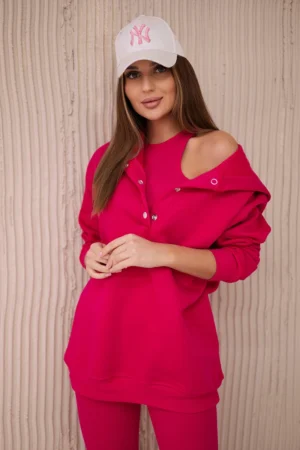 "3 viename" komplektas - džemperis, marškinėliai ir tamprės fuksijos spalvos