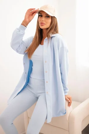 3 dalių komplektas - marškinėliai, marškinėliai ir tamprės mėlynos spalvos