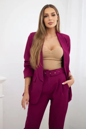 Elegantiškas švarkų ir kelnių komplektas slyva