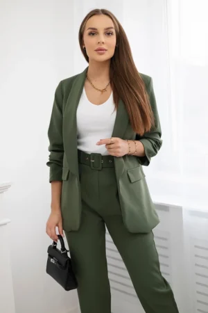 Elegantiškas švarkų ir kelnių komplektas Chaki