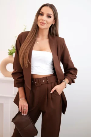 Elegantiškas švarkų ir kelnių komplektas mocca