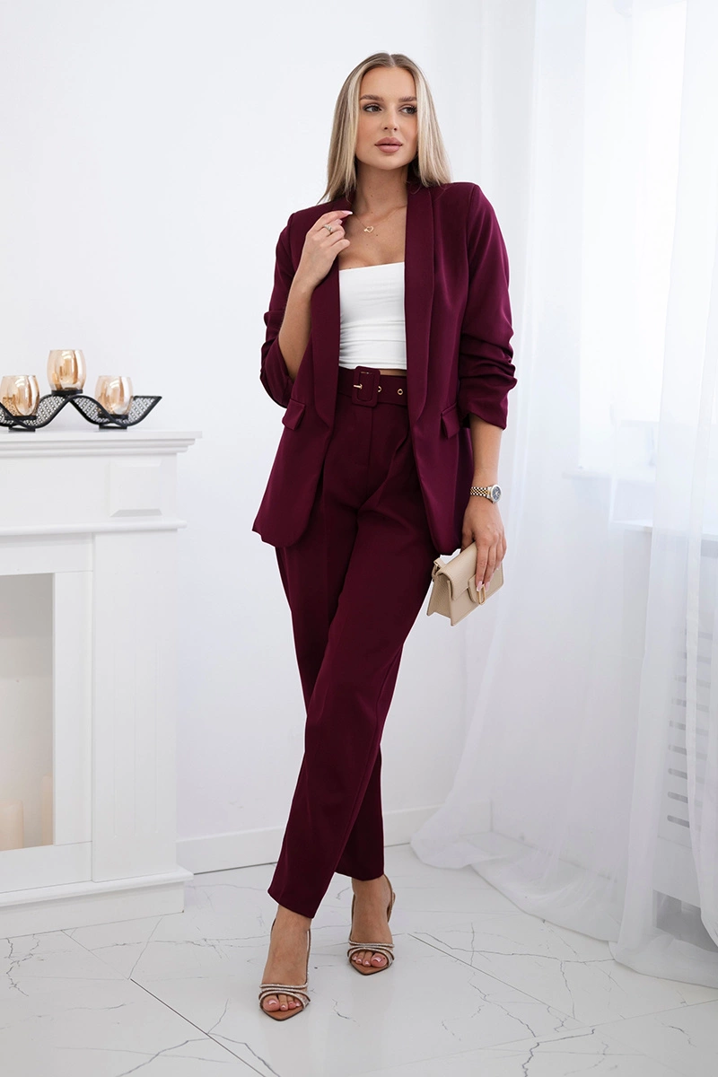 Elegantiškas švarkų ir kelnių komplektas Burgundija - Image 2