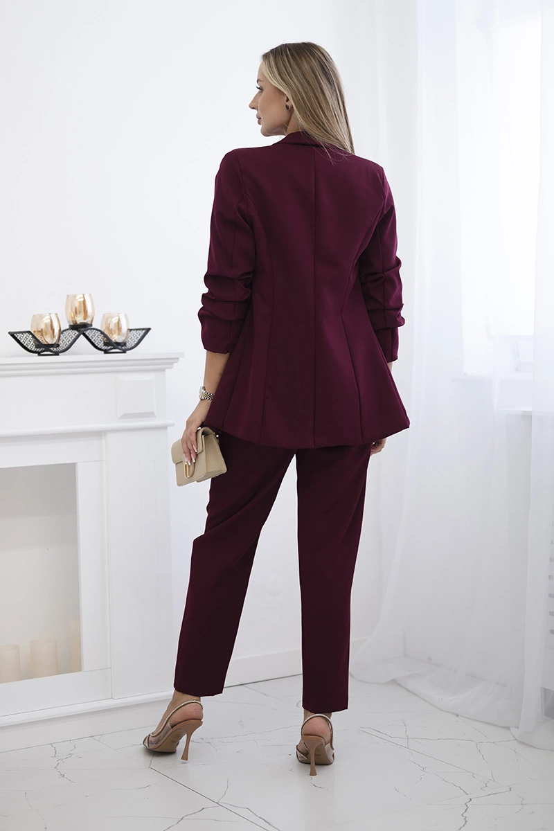 Elegantiškas švarkų ir kelnių komplektas Burgundija - Image 3