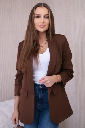 Elegantiškas šokoladinis švarkelis su atlapais