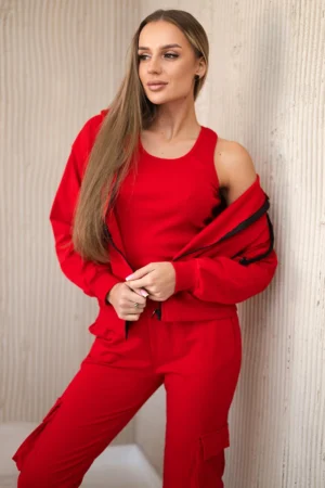 Komplektas 3 in 1 džemperis + viršutinėmis + kelnėmis raudonas