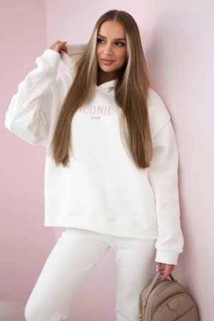 Izoliuotas medvilnės rinkinys, džemperis su siuvinėtomis + kelnės ecru