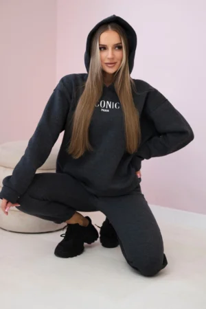 Izoliuotas medvilnės rinkinys, džemperis su siuvinėtomis + kelnės Grafitas