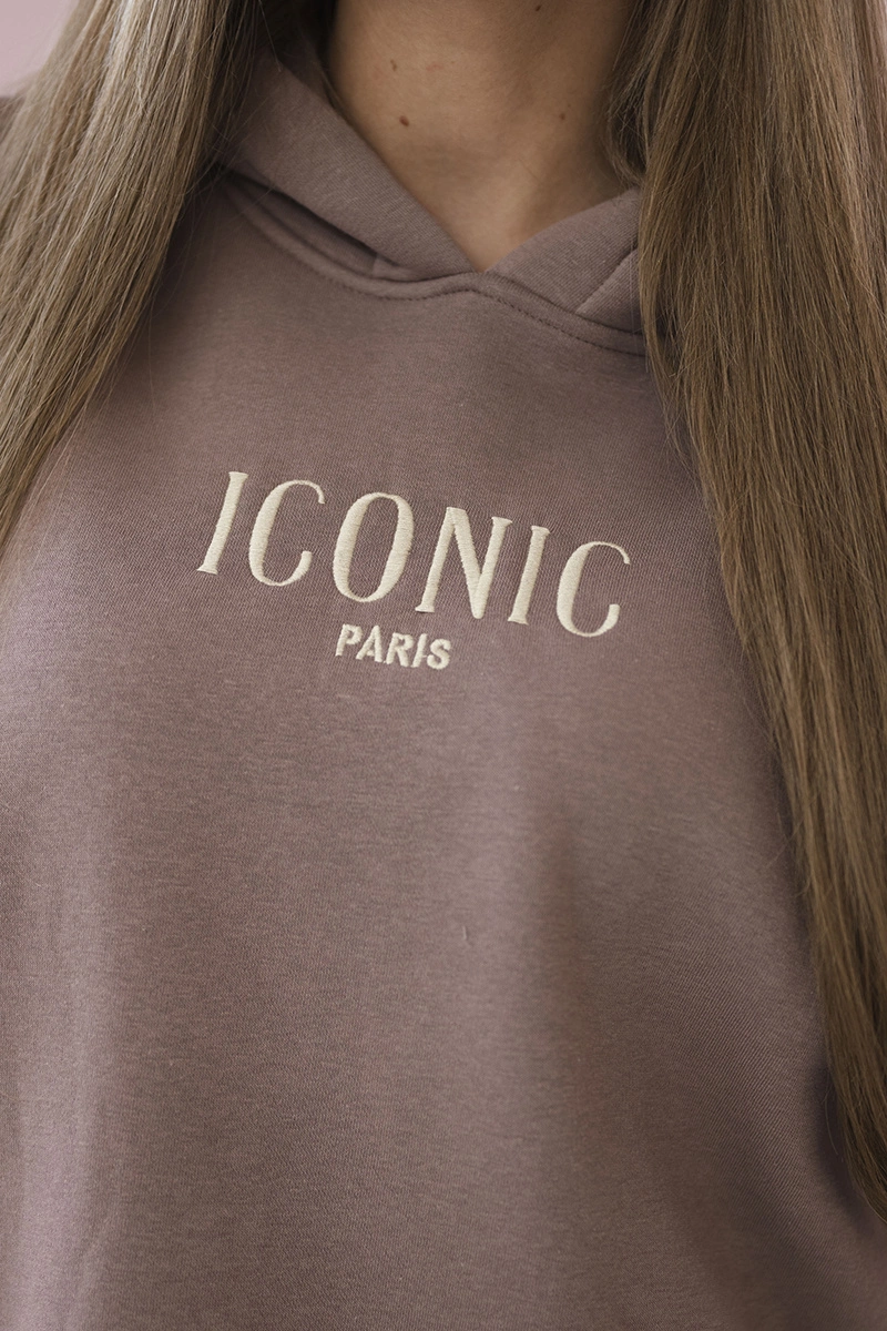 Izoliuotas medvilnės rinkinys, džemperis su siuvinėtomis + kelnės mocca - Image 4