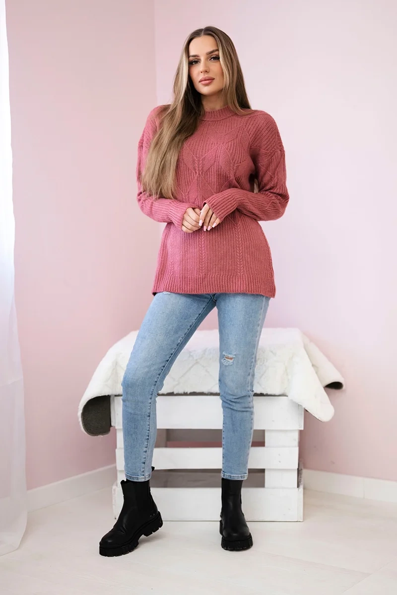 Megztinis, uždėtas virš galvos su madingu pynimu tamsiai rožinė - Image 2