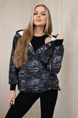 3 dalių moor komplektas - palaidinė, marškinėliai ir tamprės juoda + grafitas