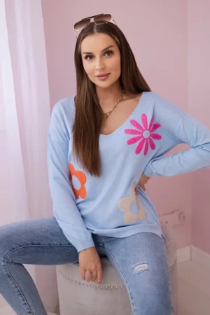 Džemperio palaidinė su gėlių raštu mėlynas