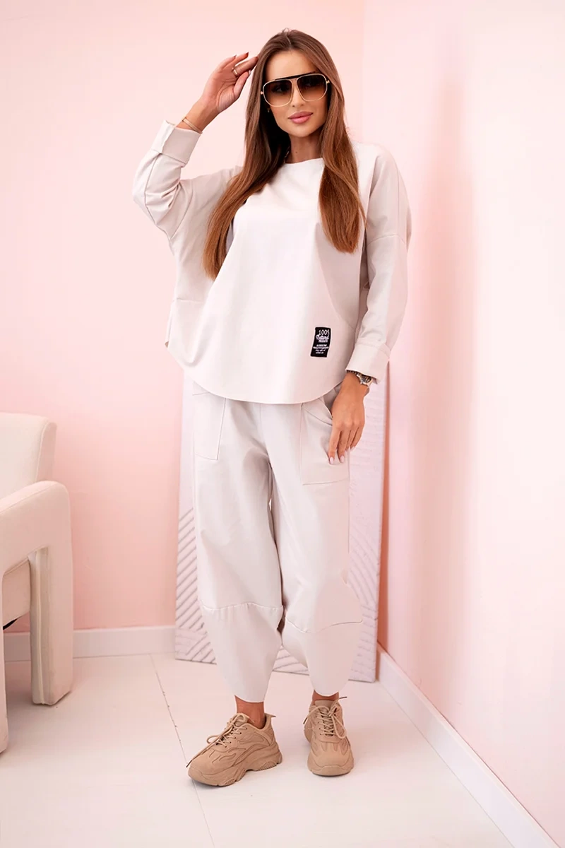 Naujų punto džemperių kelnių komplektas smėlio spalva