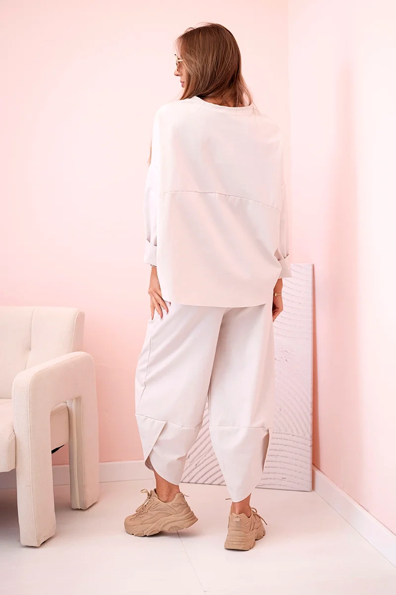 Naujų punto džemperių kelnių komplektas smėlio spalva - Image 3