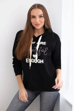 Medvilninis džemperis su gobtuvu juodas