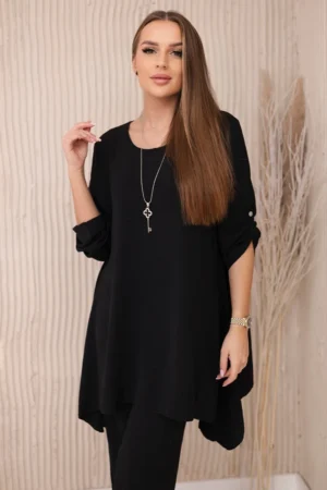 Palaidinės komplektas + kelnės su pakabuku  juodas