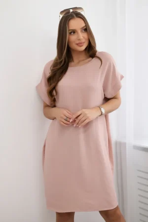 Suknelė su kišenėmis tamsiai miltelių rožinė
