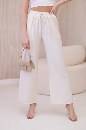 Viskozės kelnės plačioms kojoms šviesiai smėlio spalvos