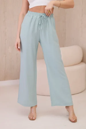 Viskozės kelnės plačioms kojoms tamsios mėtos