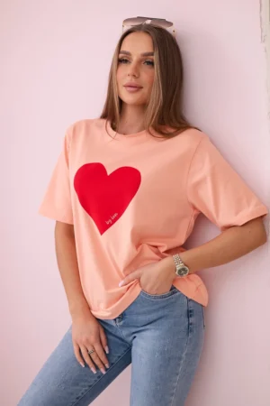 Medvilninė palaidinė su širdies atspaudu lašiša