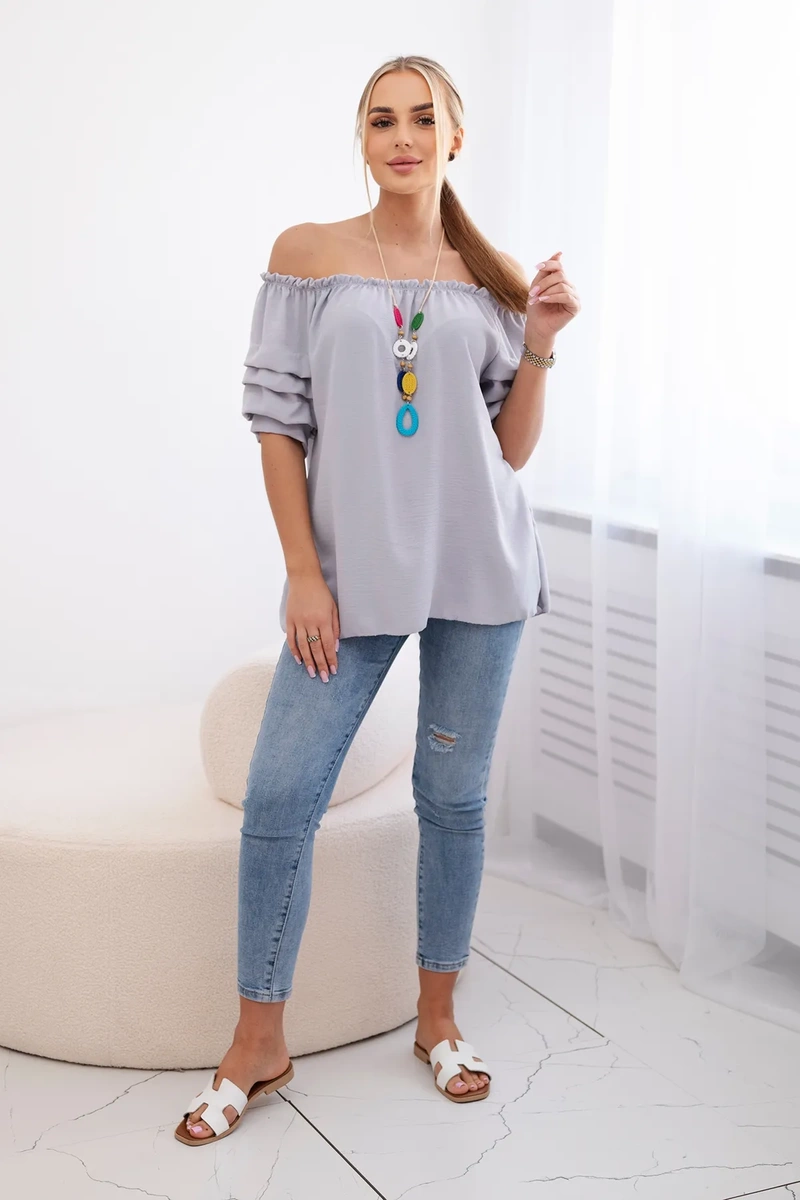 Ispaniška palaidinė dekoratyvinėmis rankovėmis pilka - Image 2