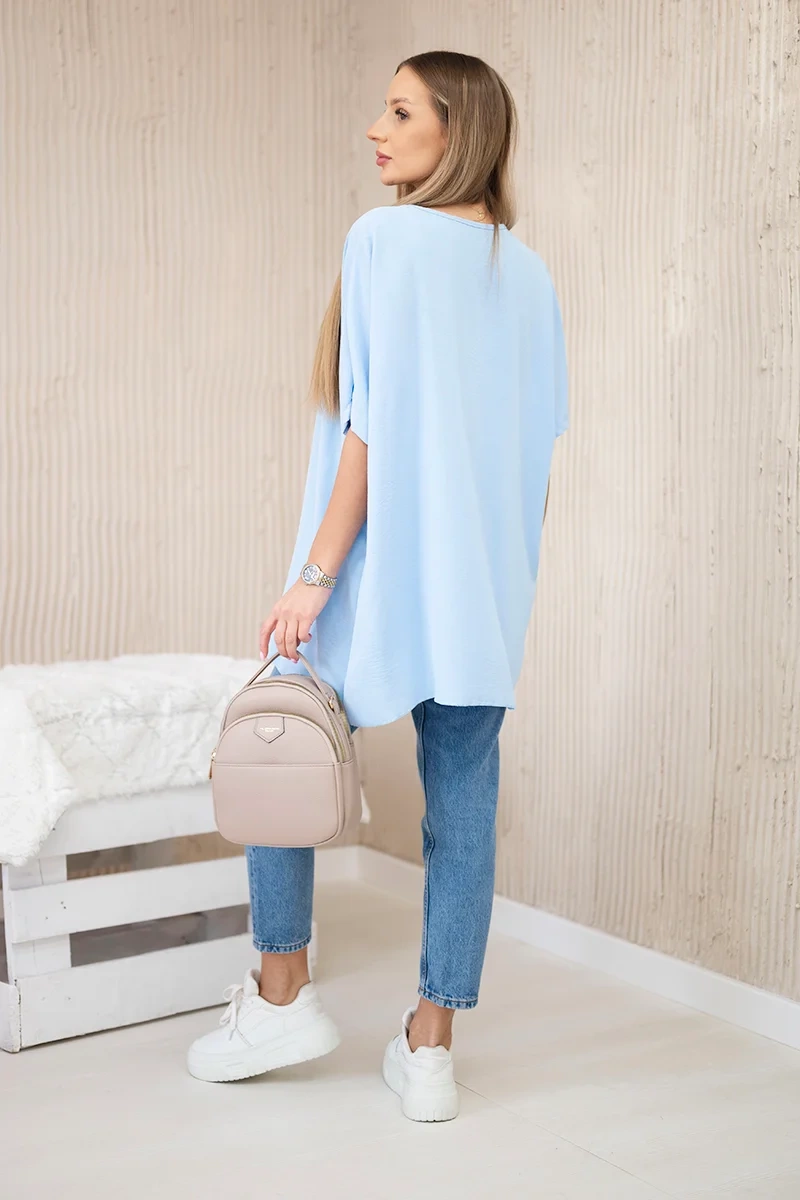 Oversized palaidinė su pakabuku mėlynas - Image 3