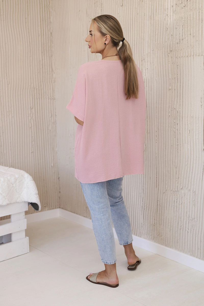 Oversized palaidinė su pakabuku tamsiai rožinė - Image 3