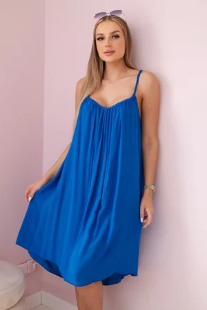 Viskozės suknelė su dirželiais rugiagėlių mėlyna