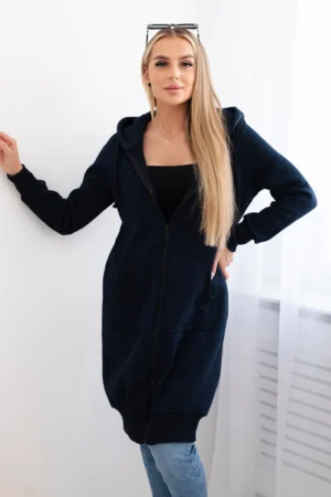 Apšiltintas ilgas džemperis su gobtuvu Tamsiai mėlyna