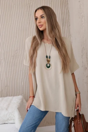 Oversized palaidinė su pakabuku tamsiai smėlio spalvos