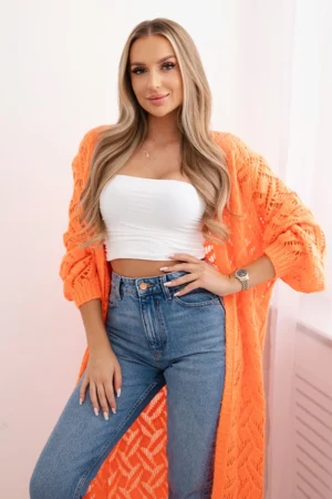 Megztinis ilgas rožinis Super KID Mohair oranžinis neonas