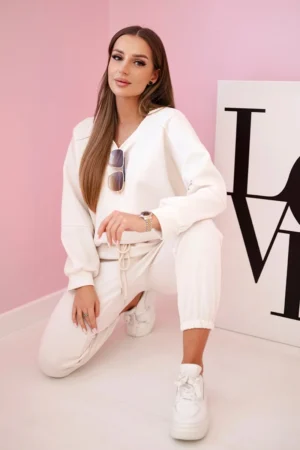 Komplektas sportinės + kelnės sviestinis audinys šviesiai smėlio spalvos