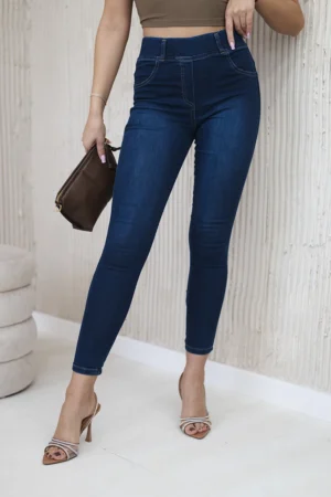 Tamsios džinsinės kelnės su lanku