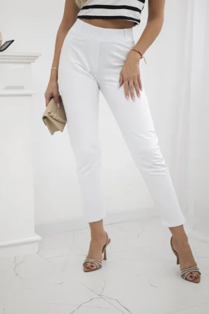 Medvilninės kelnės su cirkoniais ant galinių kišenių baltas