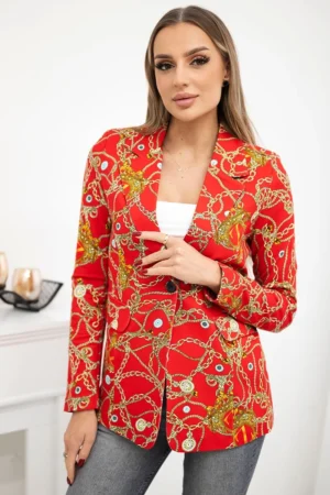 Spausdinta medvilninė striukė su mygtuku raudonas